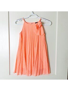 Lilt Girls Size 6 Neon Coral Swiss Dot Pleated Dress Chiffon Bow Party Spring